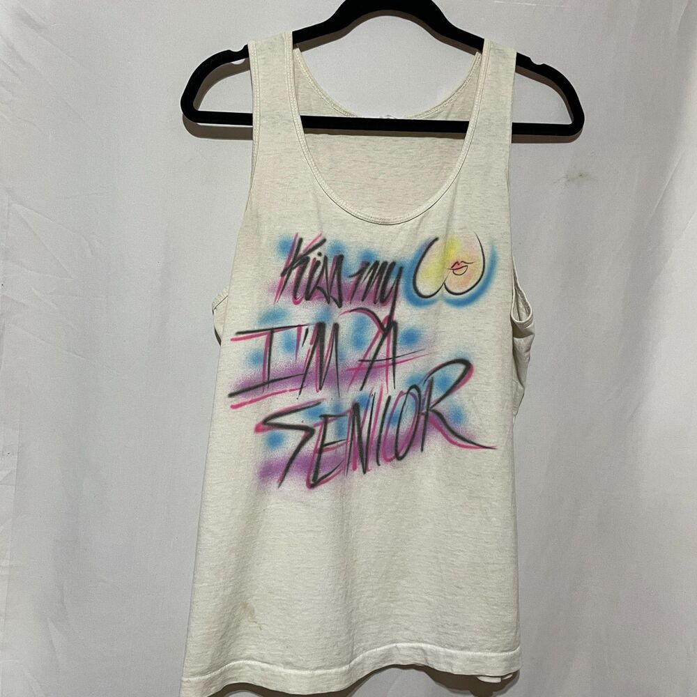 Vintage 80s Airbrush Tank Top Graffiti T shirt Senior Graduation Tee - Picture 10 of 10